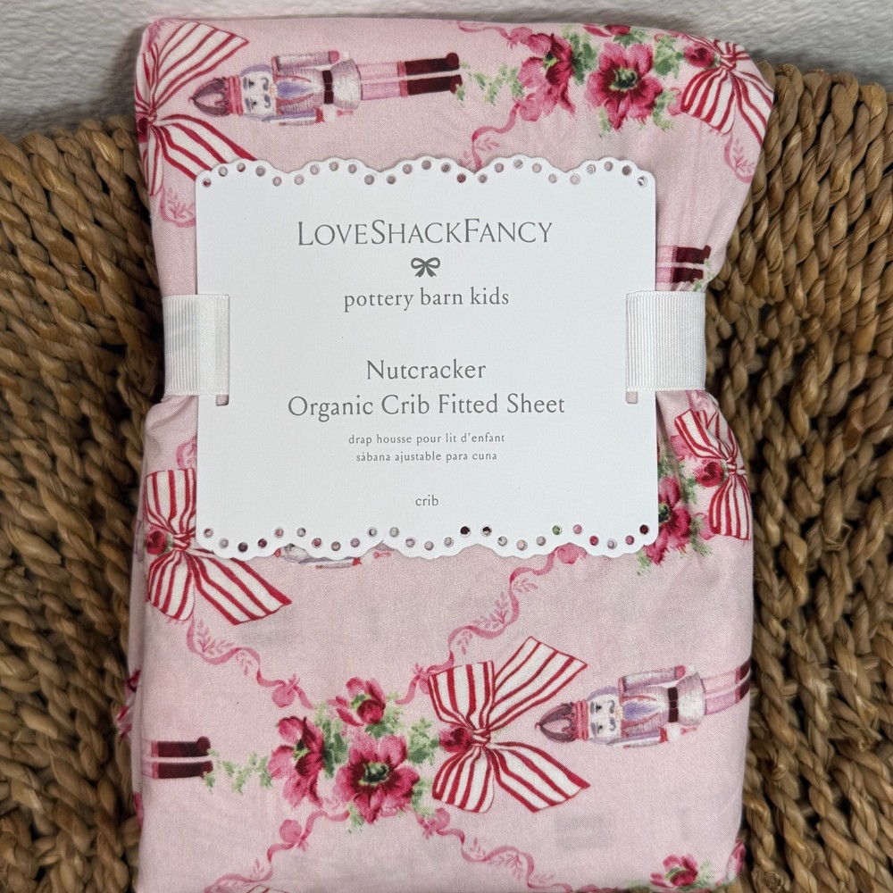 POTTERY BARN KIDS LOVESHACKFANCY NUTCRACKER ORGANIC CRIB FITTED SHEET PINK