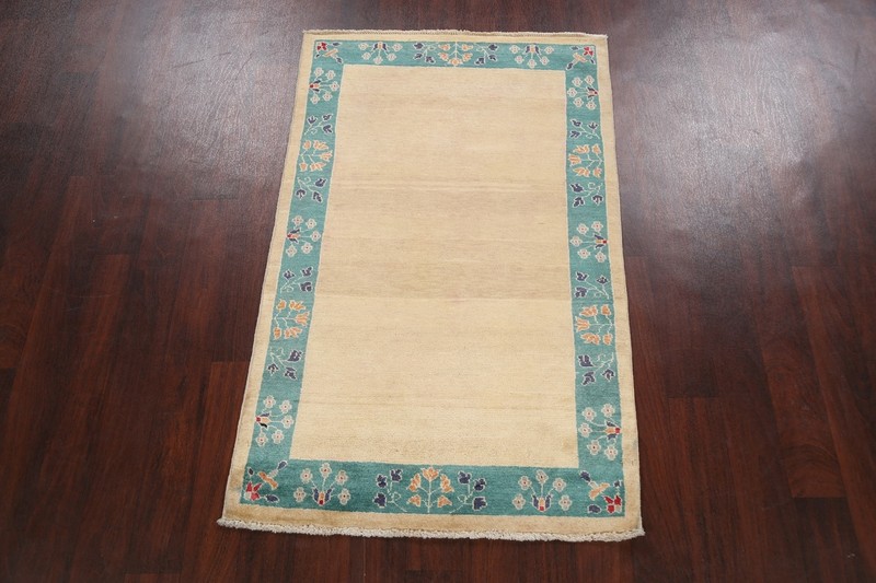 IVORY Bordered Gabbeh Kashkoli Oriental Area Rug Hand-knotted Wool Carpet 3'x5' gallery