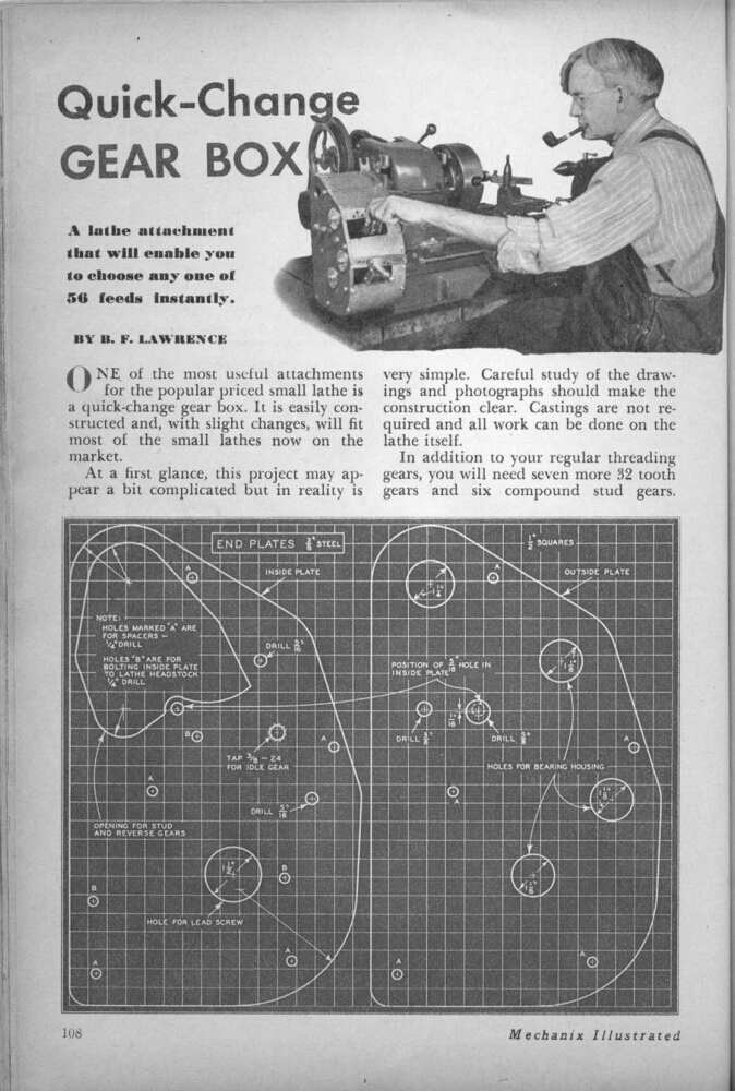 1946 Atlas Quick Change Gear Box Plans for 10" Lathe Instructions gallery