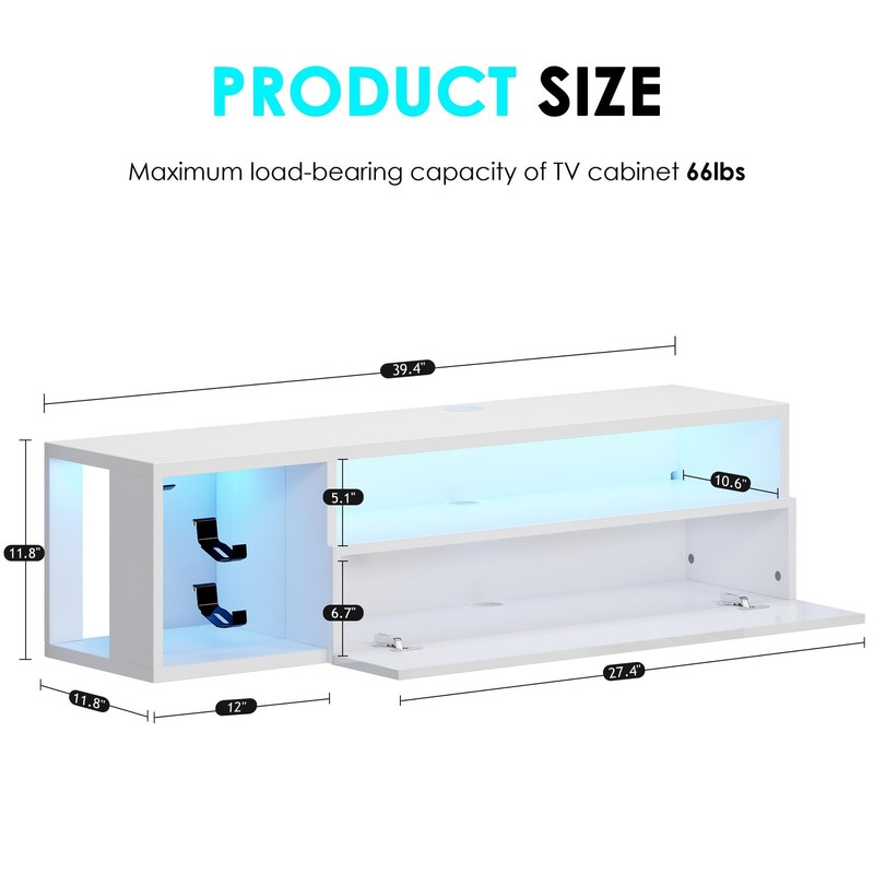 LED Floating TV Stand, 39.3'' Wall-Mounted Media Console for Living Room, White gallery