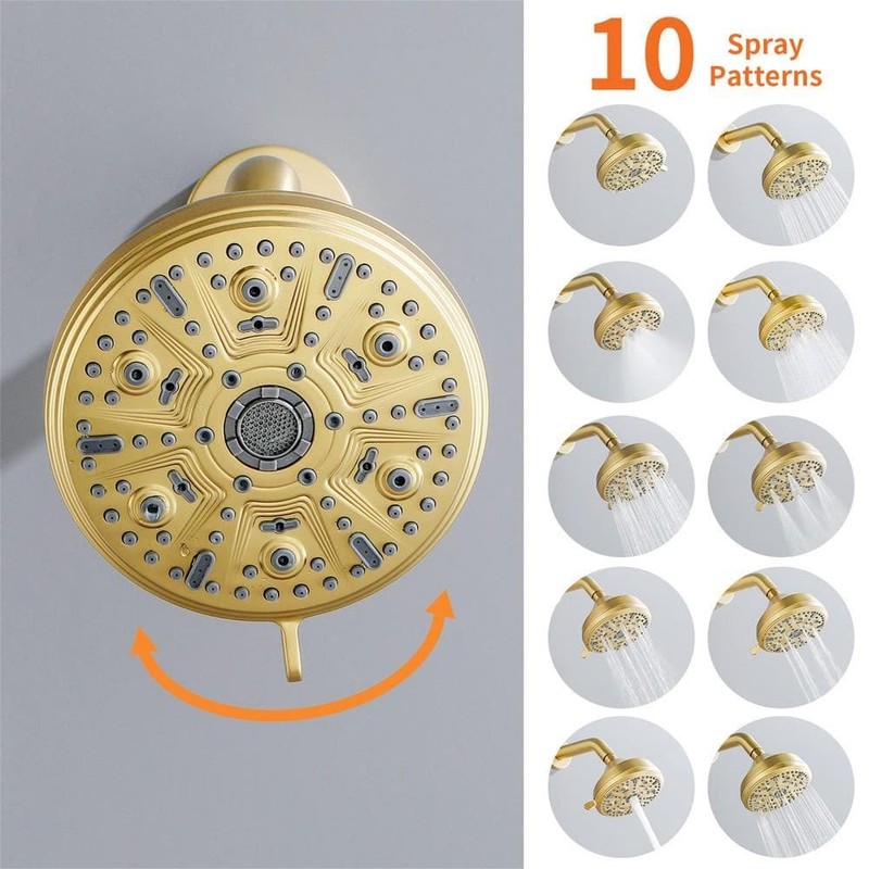 AIMADI Double Handle 10-Spray 5 in. Wall Mount Shower Faucet Set Brushed Gold gallery