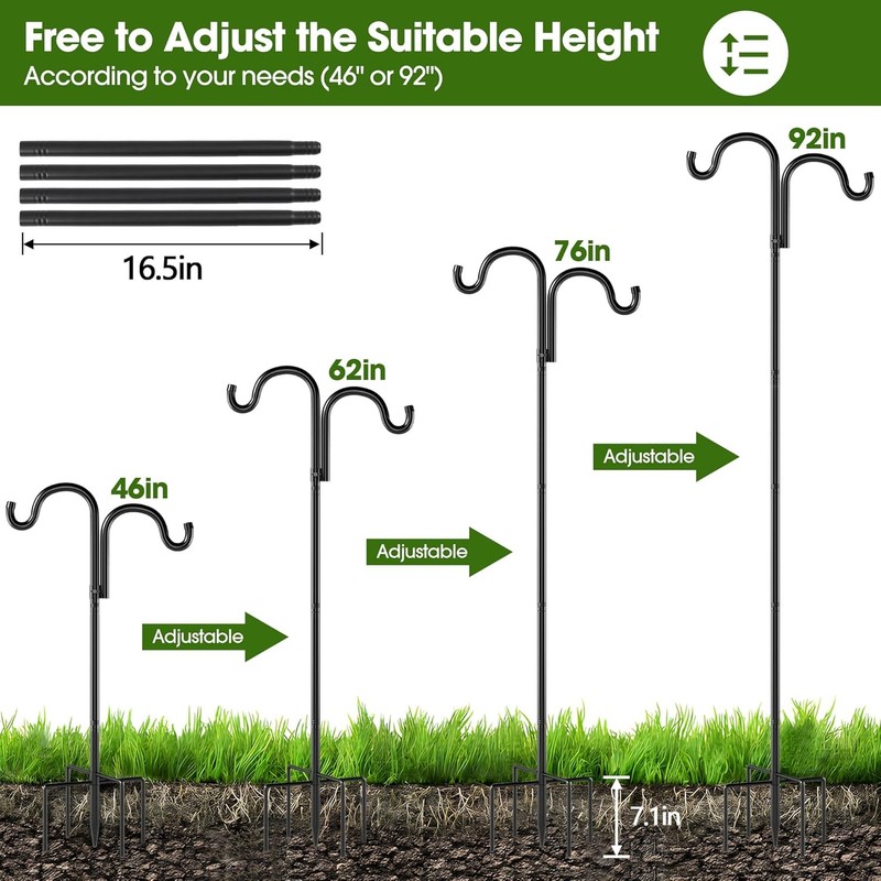 92" Double Shepherds Hooks Adjustable Bird Feeder Pole for Garden Hanging Plants gallery