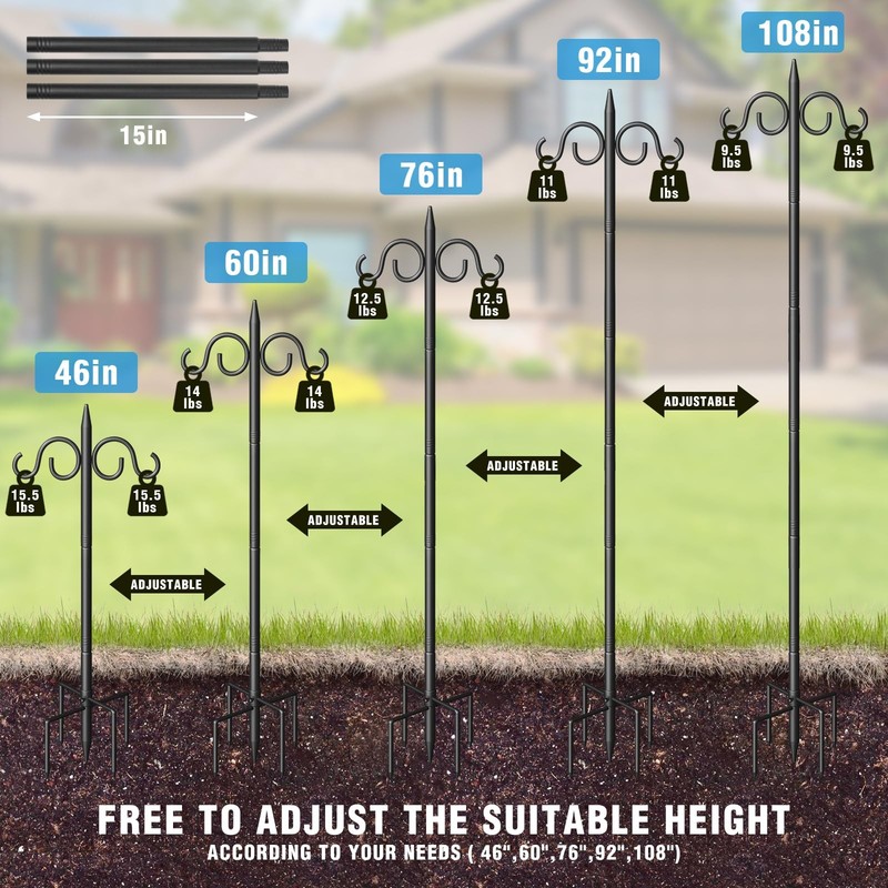 Double Shepherds Hooks for Outdoor, 108 Inch Heavy Duty Bird Feeder Pole with... gallery