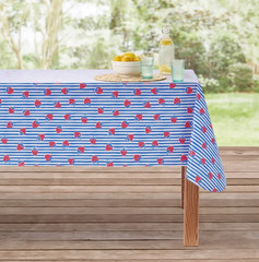 Mainstays 60 x 102″ PEVA Rectangular Tablecloth – Strawberry with Blue Stripes
