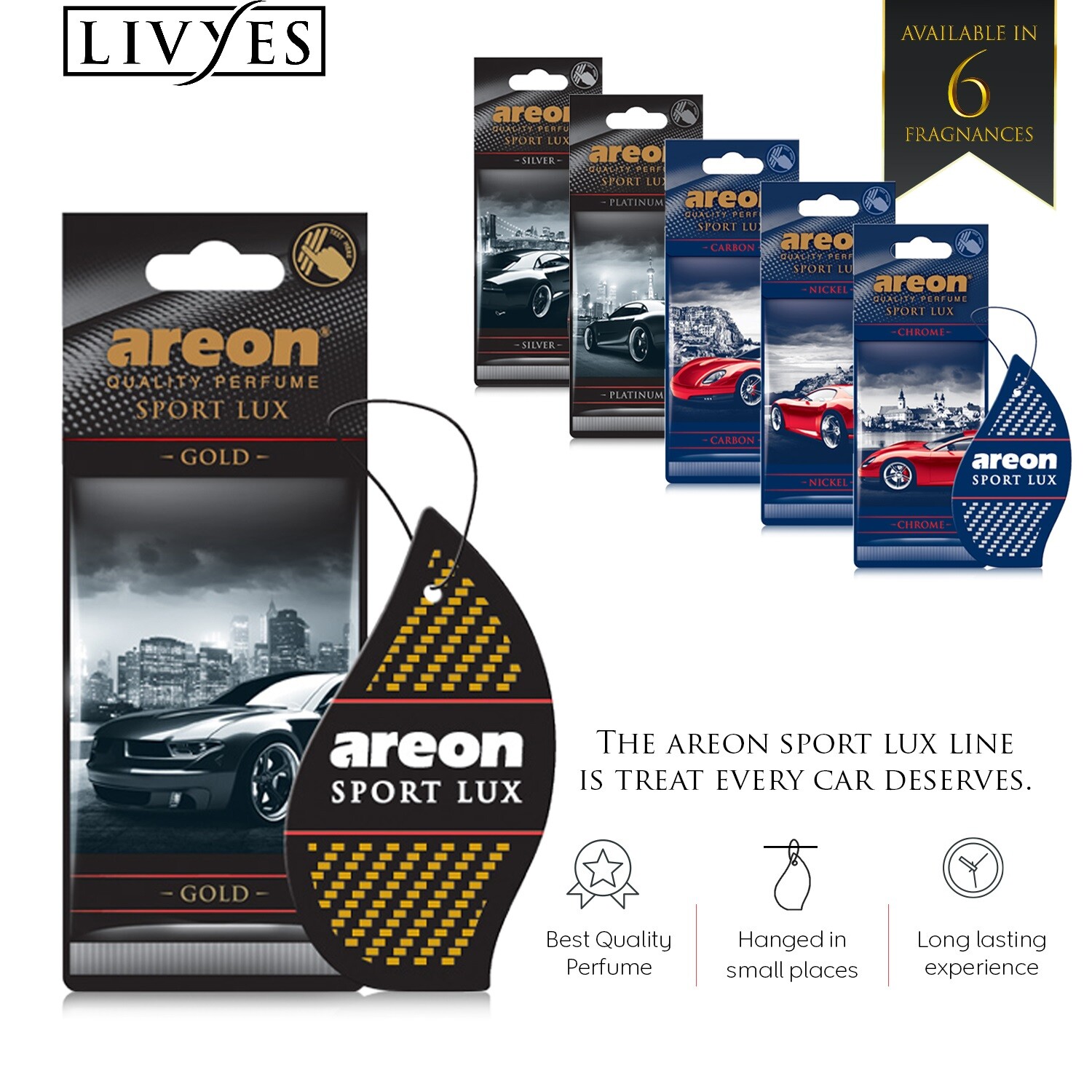 Areon Sport LUX Quality Perfume/Cologne Cardboard Car Air Freshener, Silver-12PK gallery
