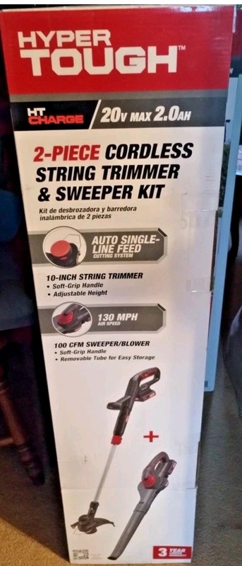 Hyper Tough 20V Cordless Trimmer & Sweeper Combo Kit 10" 130MPH NEW gallery