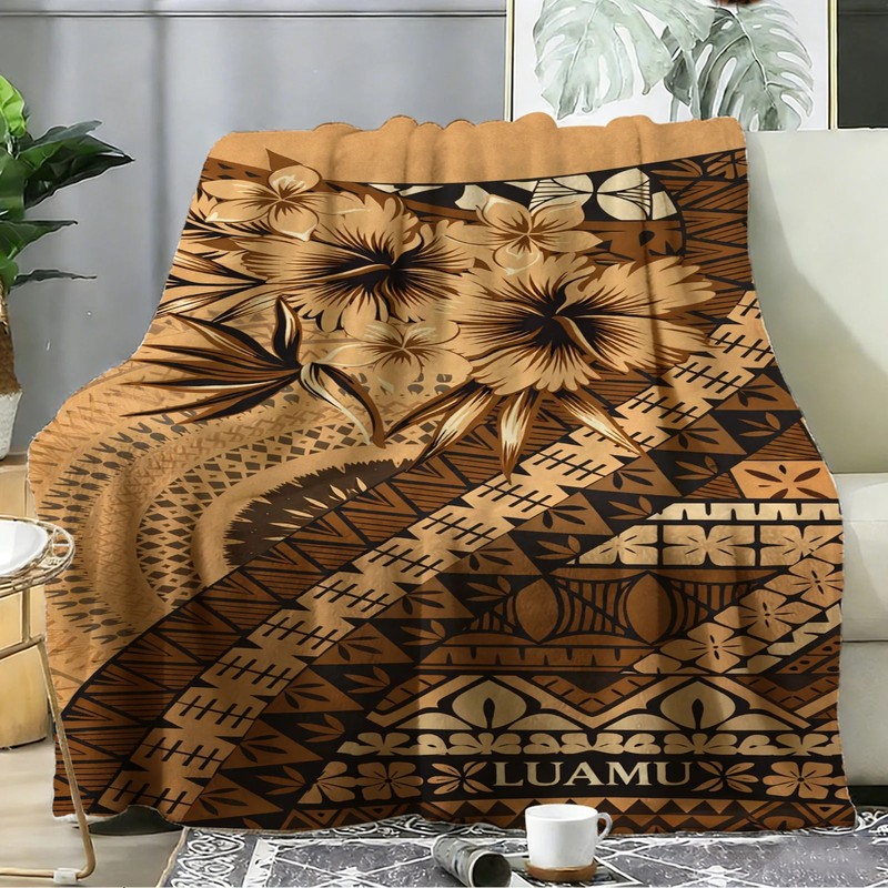 Polynesian Floral Pattern Flannel Blanket Soft Cozy Tapestry Napping Travel Use gallery