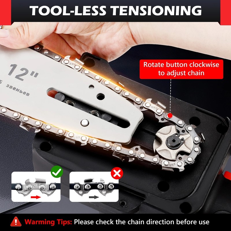 12" Cordless Chainsaw 21V Brushless Electric Handheld Chain Saw +Battery&Charger gallery