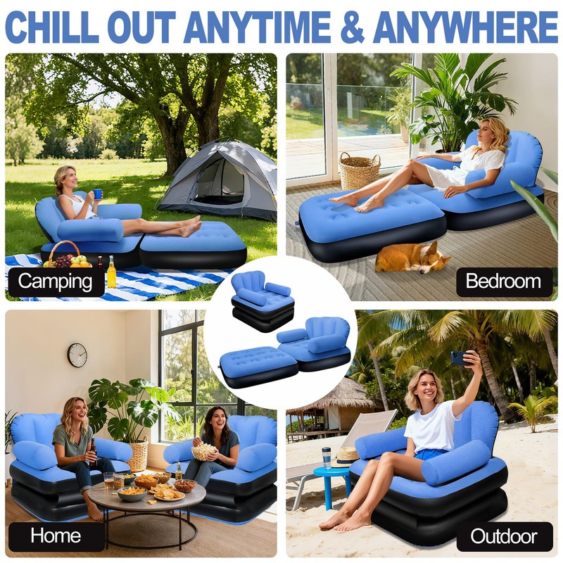 Blow Up Pull Out Couch with Headboard,Inflatable Chair with Flocked Surface,F... gallery