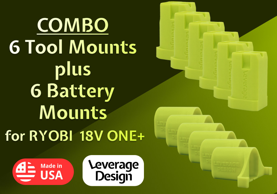 COMBO! 6+6 Pack: Ryobi 18V ONE+ Tool and Battery Mounts / Holders MADE IN USA gallery
