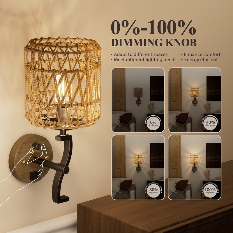 2PCS Farmhouse Wall Light Dimmable Plug-in LED Wall Sconce for Kitchen USB Port gallery