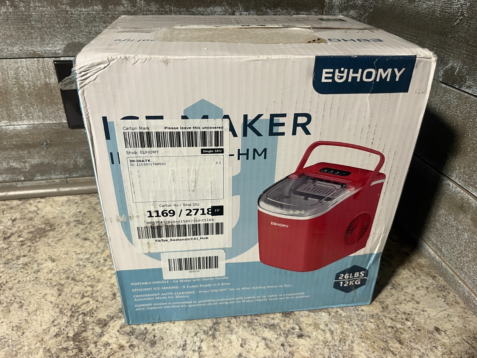 EUHOMY Countertop Ice Maker Machine with Handle, 26lbs in 24Hrs, 9 Ice Cubes ... gallery