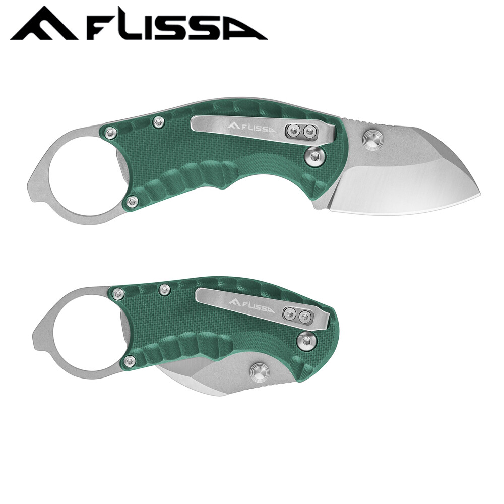 FLISSA 4" Small Folding Pocket Knife Lightweight Utility Knife, Green G10 Handle gallery