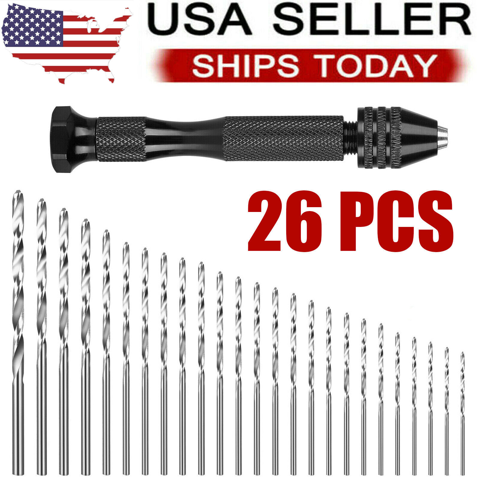 26 Pcs Mini Micro Drill Hand Bits Set Small Manual Keyless Chuck Pin Vise Rotary gallery