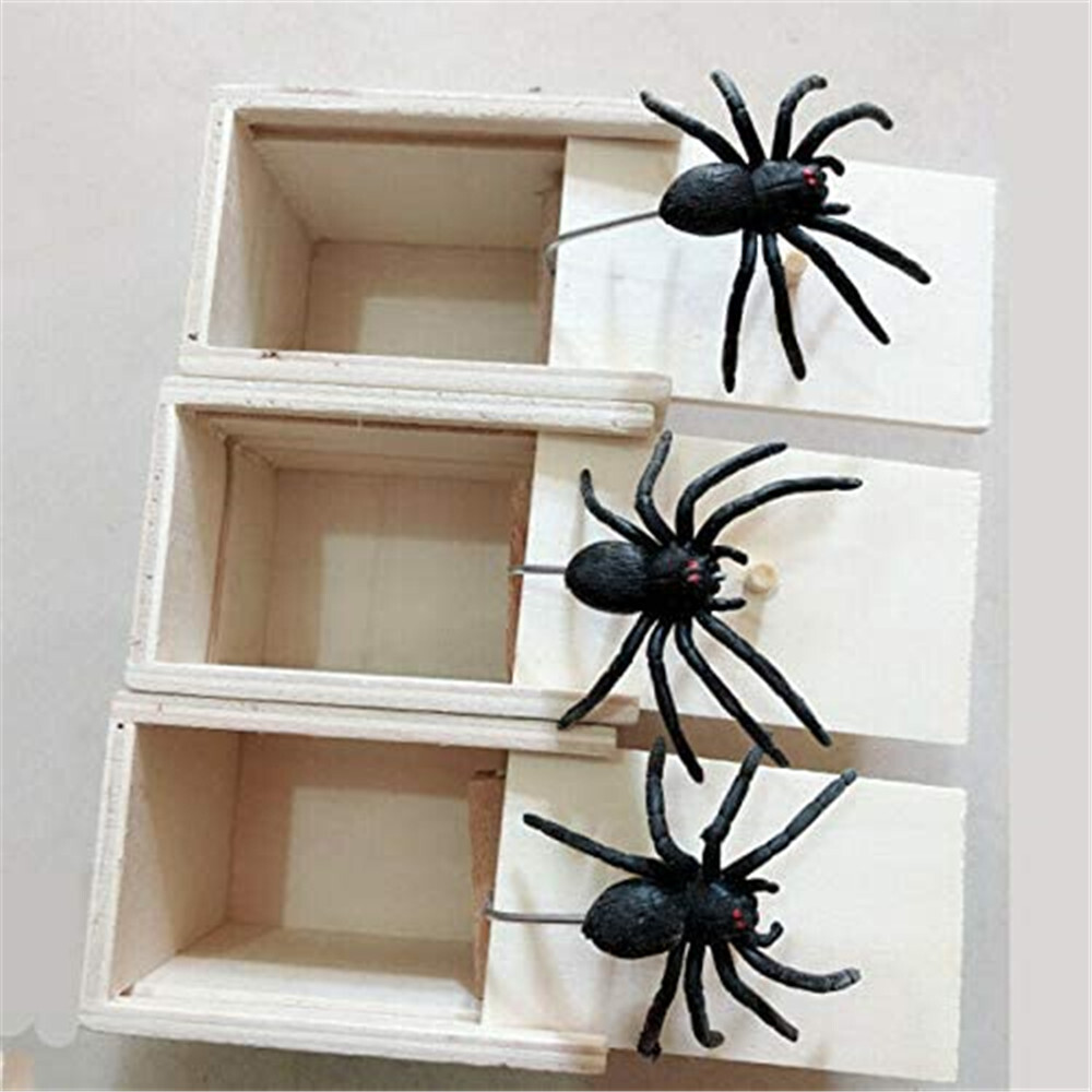 Wooden Prank Spider Scare Box Hidden in Case Trick Play Joke Scarebox Gag Toy gallery