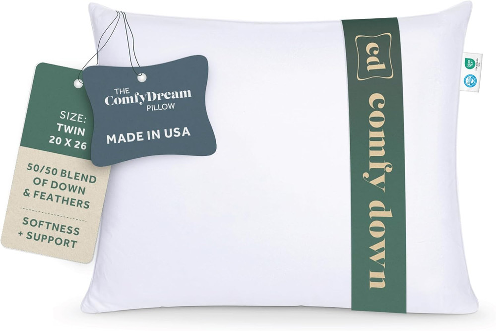 50/50 down Feather Blend Comfydream Bed Pillow for Sleeping, Egyptian Cotton Cov