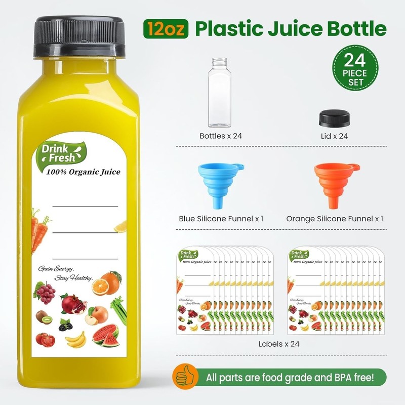 Botellas de plástico reutilizables de 355 ml (12 oz) para zumo con tapa NUEVO US gallery