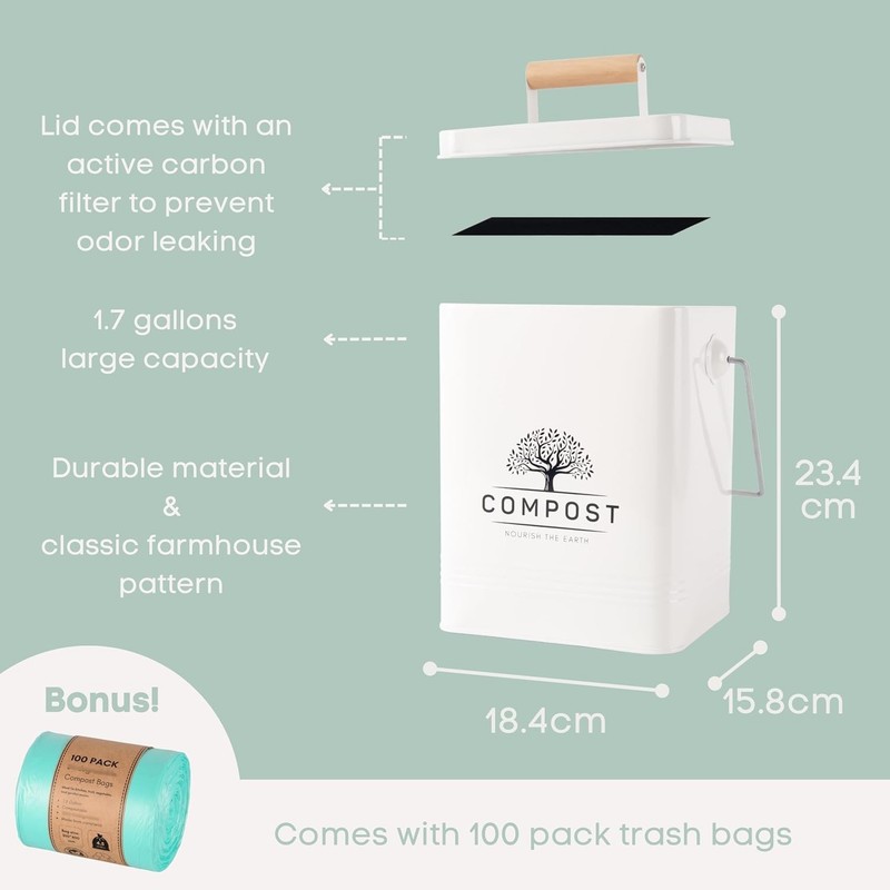 PERFNIQUE Kitchen Compost Bin, 1.7 Gallon Countertop Compost Bin with Lid gallery
