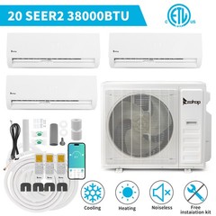 38000 BTU Tri 3 Zone Mini Split Heat Pump Air Conditioner 2 x 12000 + 18000 BTU