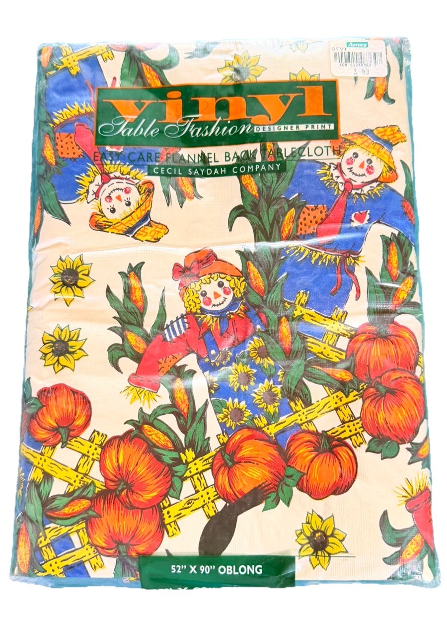 Vinyl Table Fashions New In Pack 52” X 90” Oblong Tablecloth Fall Scarecrows gallery
