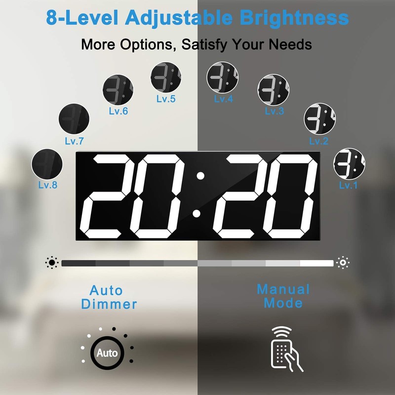 CHKOSDA LED Large Digital Wall Clock, Oversize Wall Clock with 6” Numbers, gallery