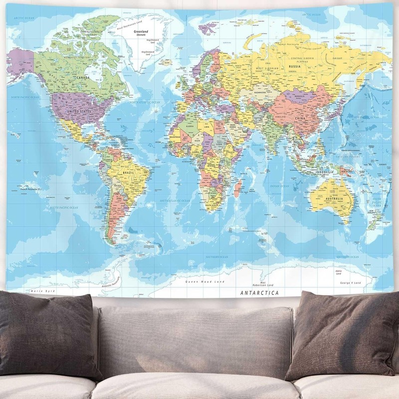 ICTEISOM World Map Tapestry Wall Hanging, of The 60L x 40W, Blue gallery