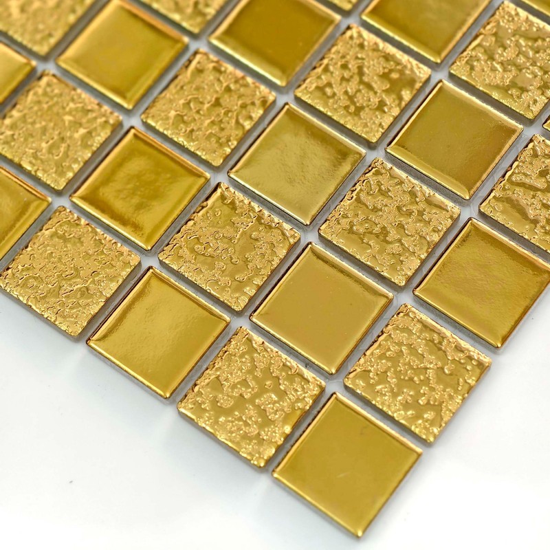 Gold Ceramic Mosaic Tile Square Glossy Textured Wall Backsplash Bathroom Kitchen gallery