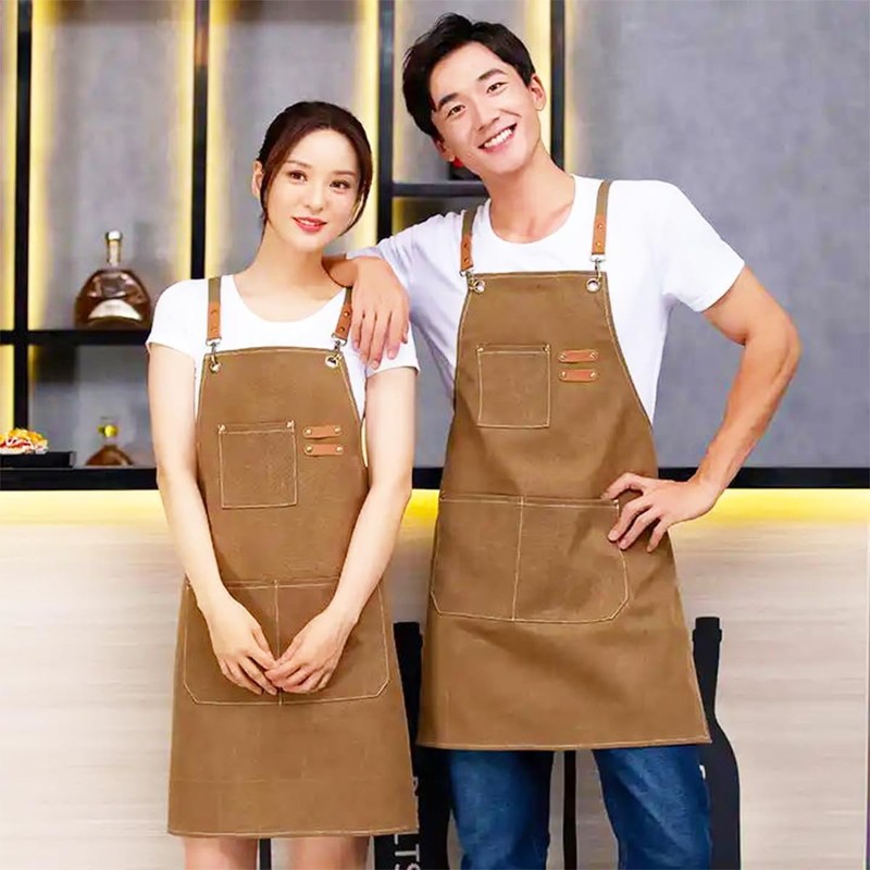 Kitchen Apron Canvas (2 Pack), Chef Apron Cross Back Adjustable Apron with 3 ... gallery