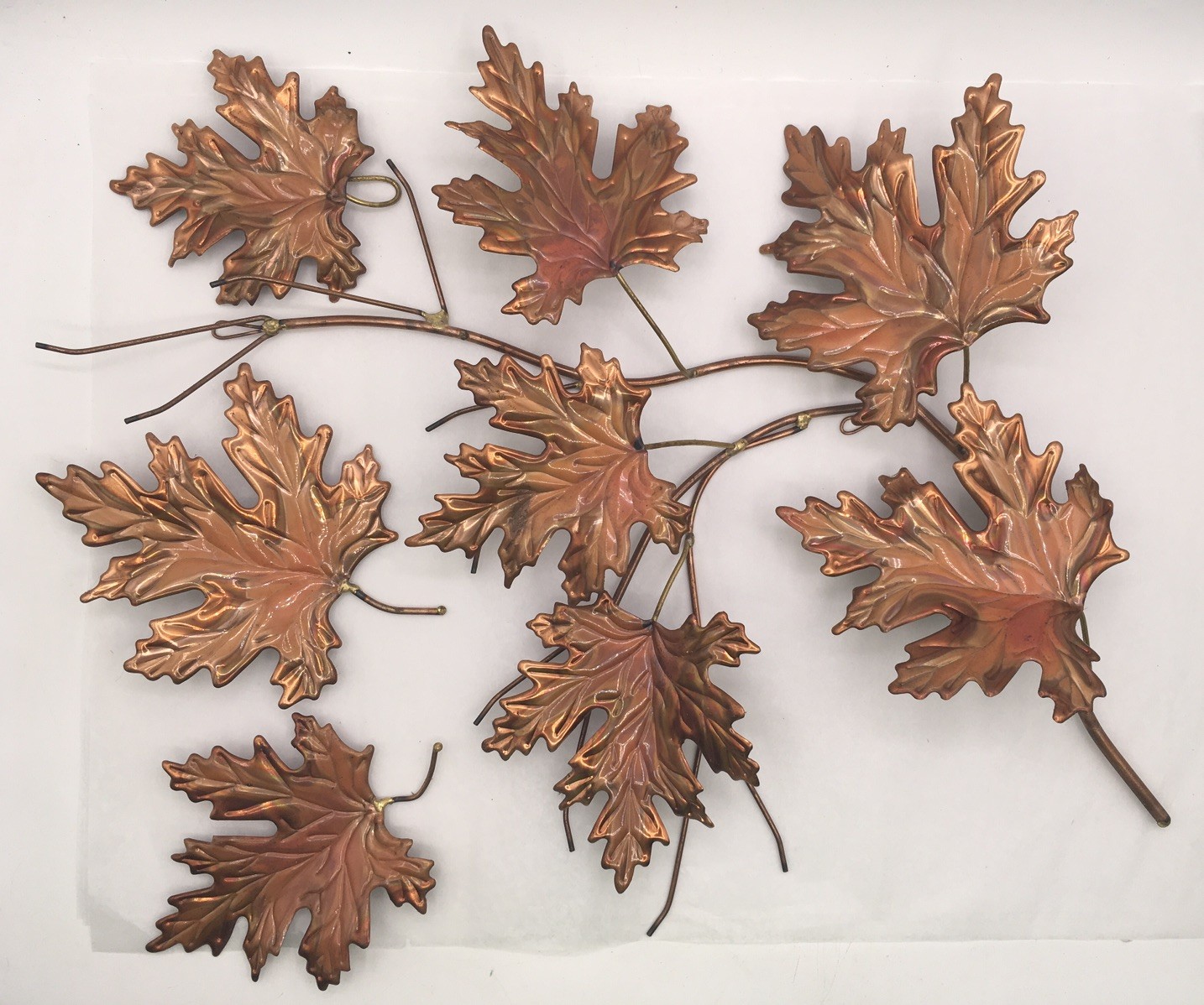 Vtg Mid Century 18” Copper/Brass Maple Leaf Branch Metal Wall Sculpture Art gallery