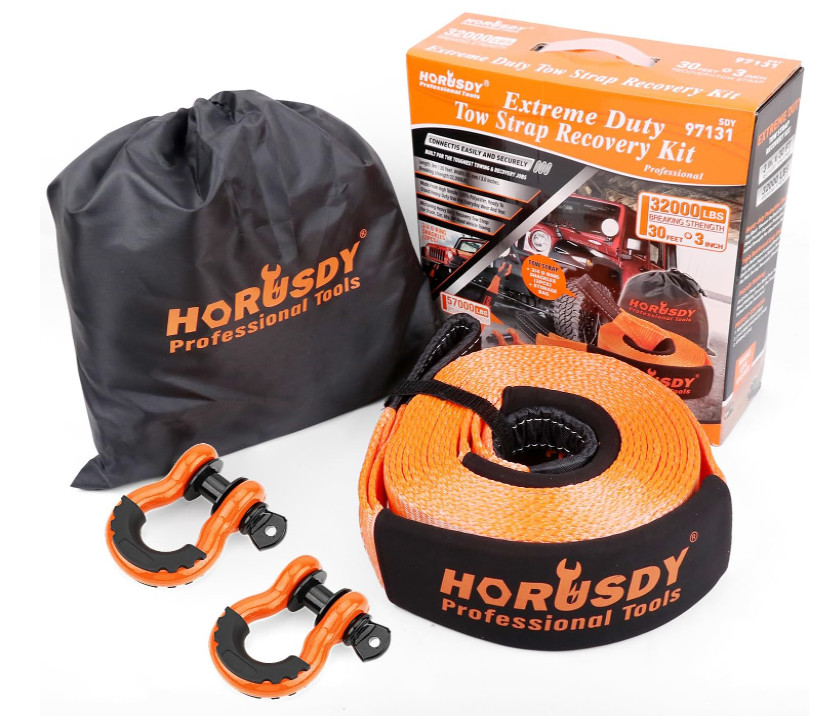Nylon Heavy Duty Tow Strap Recovery Strap with Hooks 3" x 30Ft - 32,000 LBS gallery