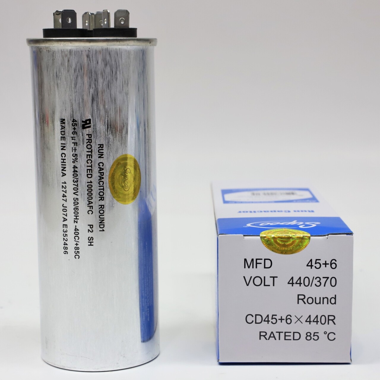 Supco CD45+6X440R HVAC Motor Round Dual Run Capacitor 45 + 6 MFD 440 Volts gallery