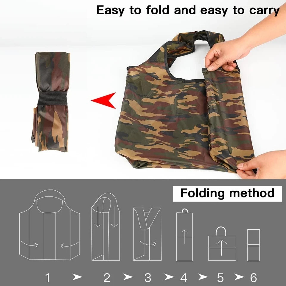 10 Pack 15x4.5x15 Inch Camo Reusable Shopping Bags with Handles Bulk, Foldabl... gallery