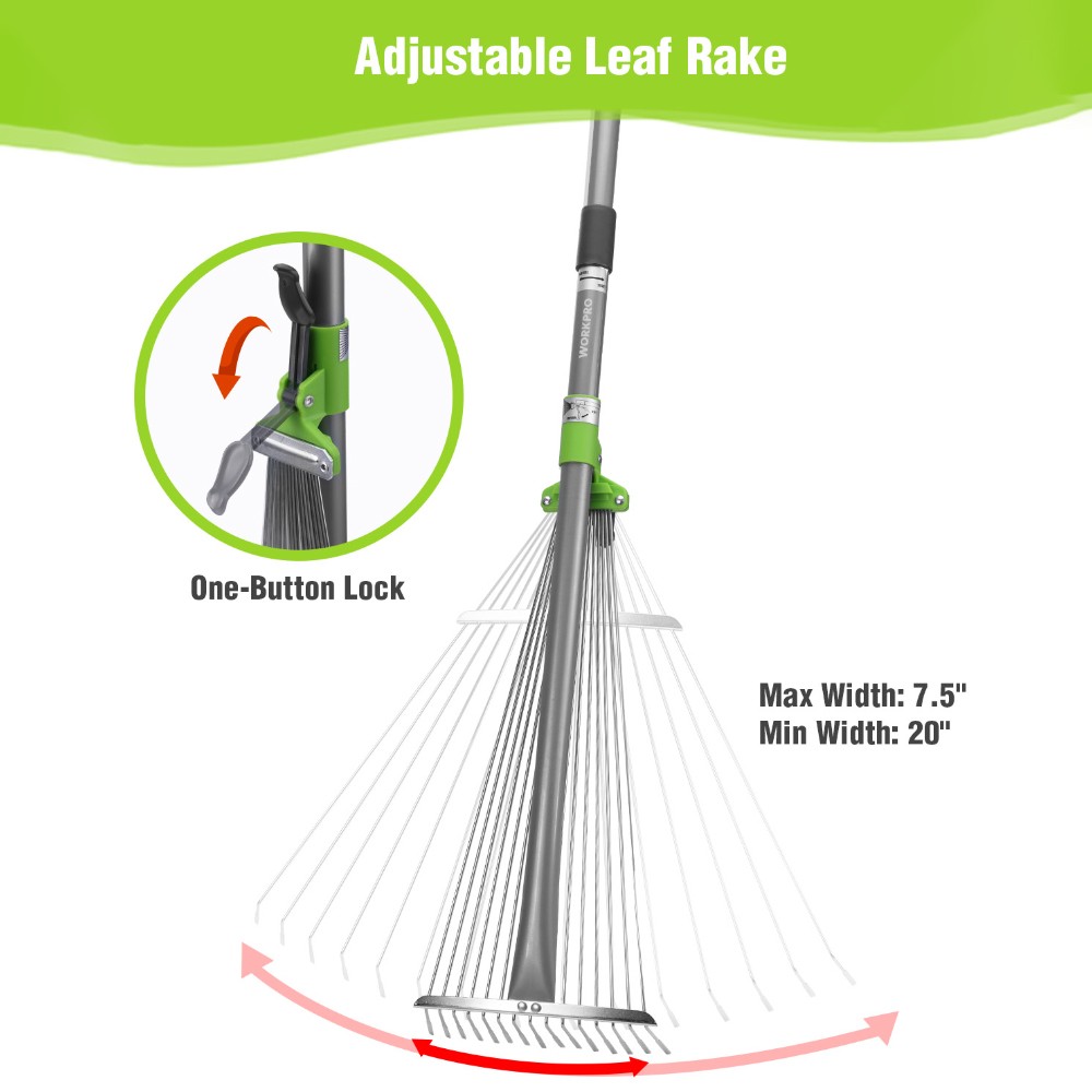 WORKPRO Adjustable Metal Garden Rake Collapsible & Telescopic Long Handle 32-63" gallery