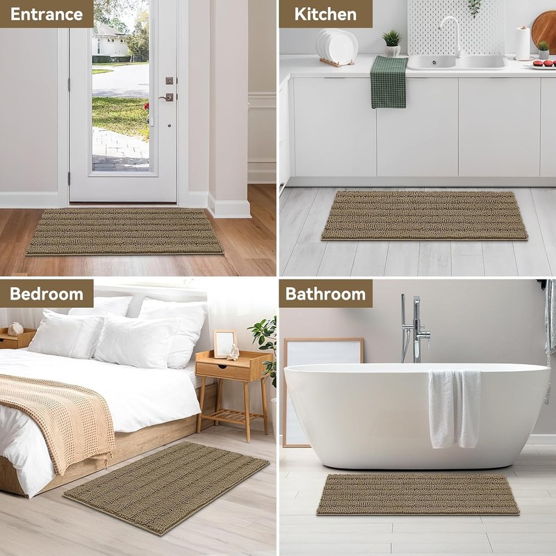 Large Bathroom Rug, Chenille Bath Mat with High Low Pile Design, Soft Absorbent gallery