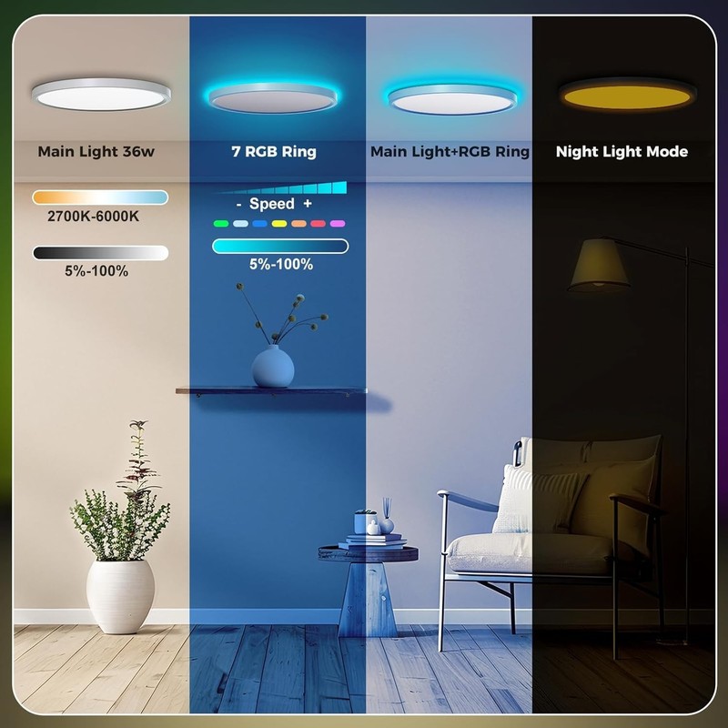 Smart RGB LED Ceiling Lights with Remote - 15.8 Inch, 36W 3600LM round Flush Mou gallery