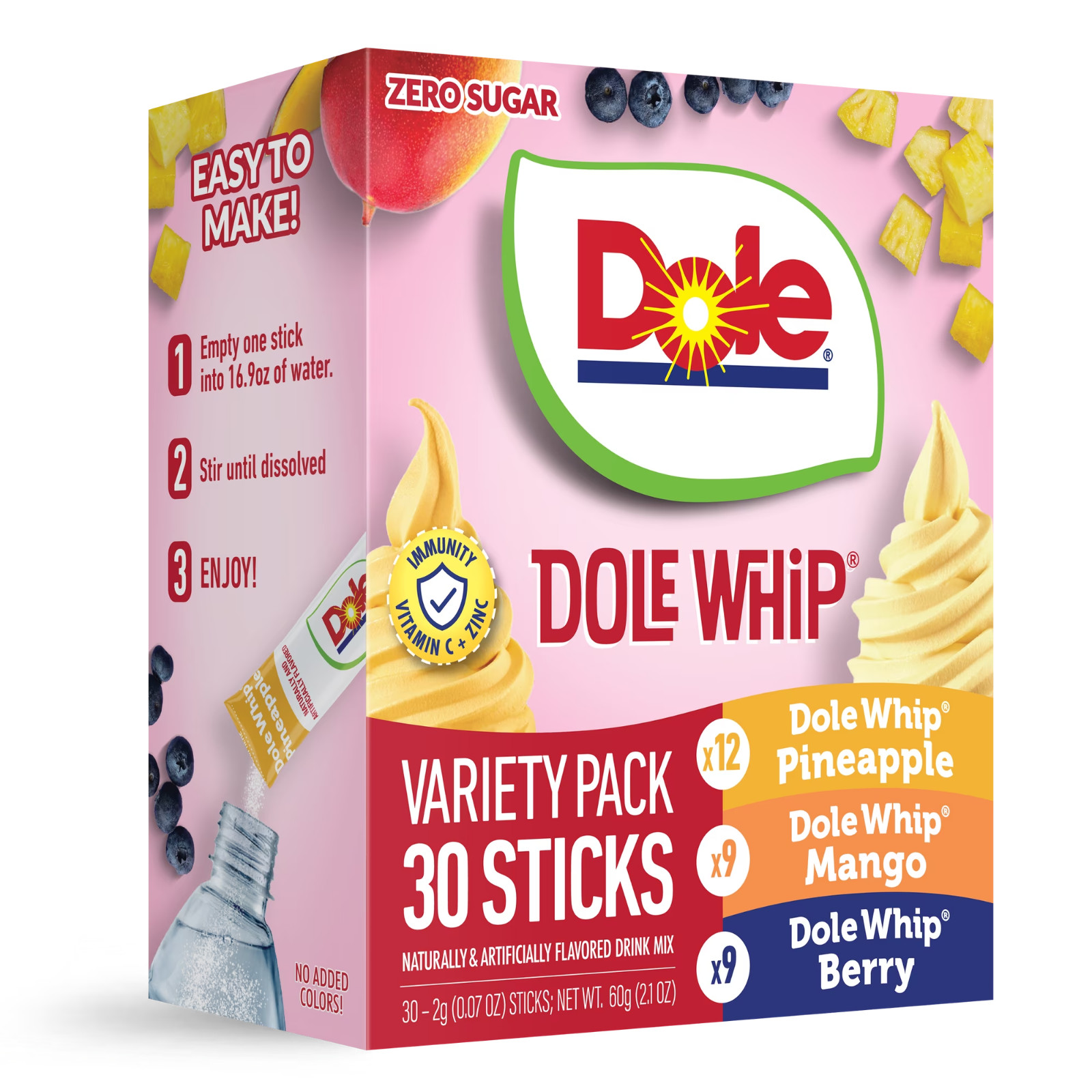 Dole Whip Powder Drink Mix Variety Pack, Pineapple, Mango, & Berry, Zero Sugar, gallery