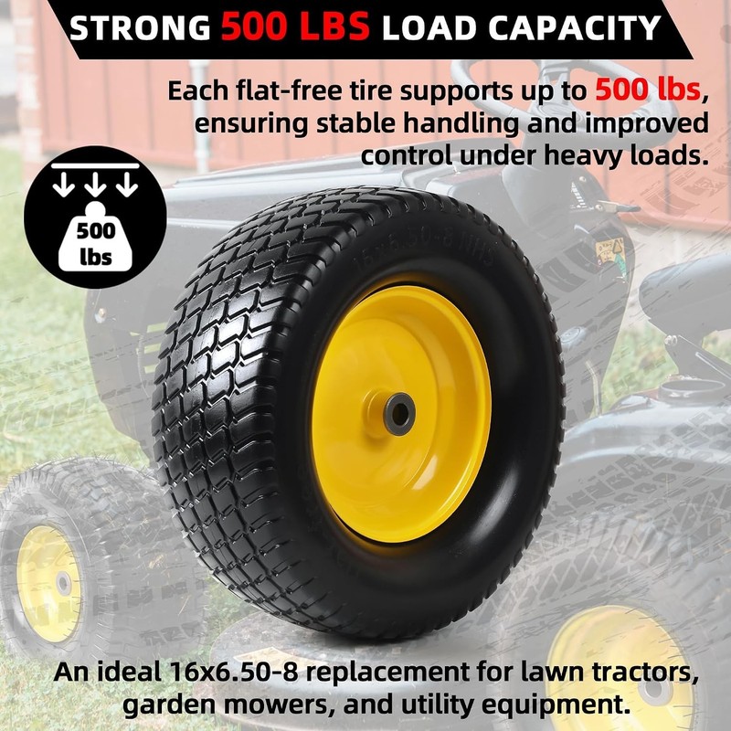 Solid 16x6.50-8 Flat-Free Tire and Wheel Assembly - Perfect for Yard Equipment gallery