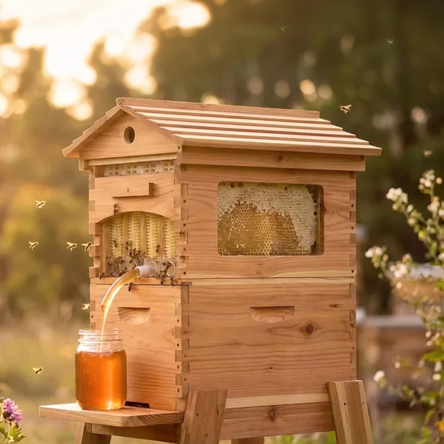 Automatic Beehive Starter Kit Cedarwood Beekeeping Box with 7pcs Auto Bee Frames gallery