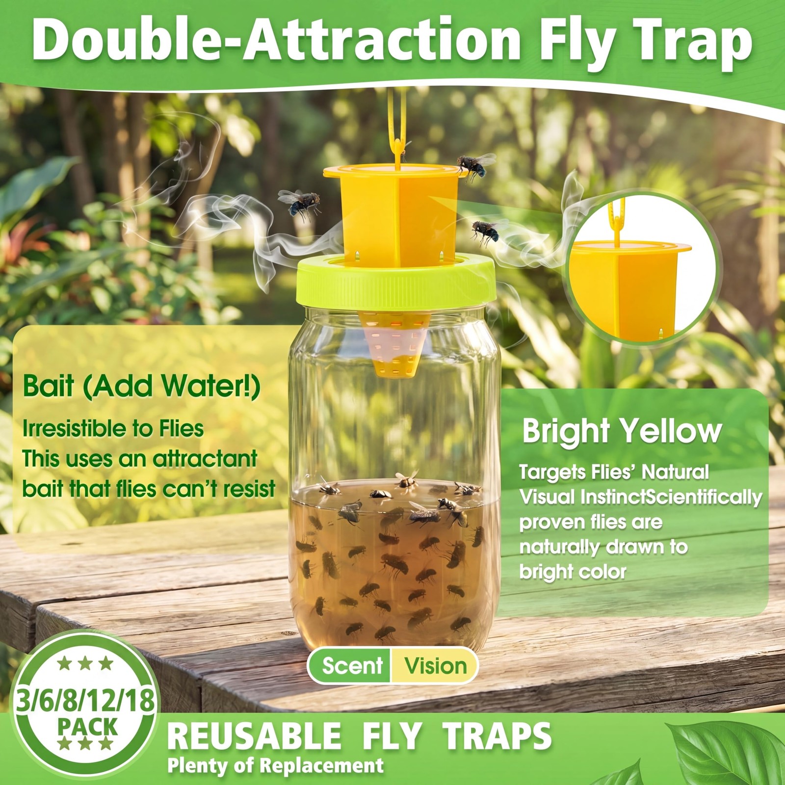 18 Pack Fly Traps Outdoor, Reusable Fly Catcher Bottles with Hanging Flies Tr... gallery