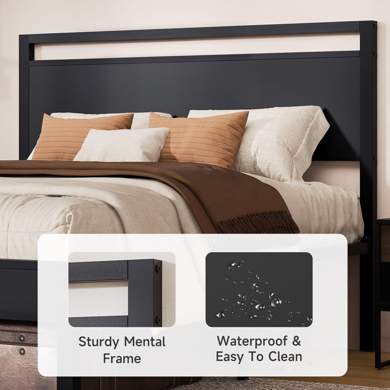Easy to Assemble Queen Bed Frame with Wood Headboard & Footboard, Tool-Free Meta gallery