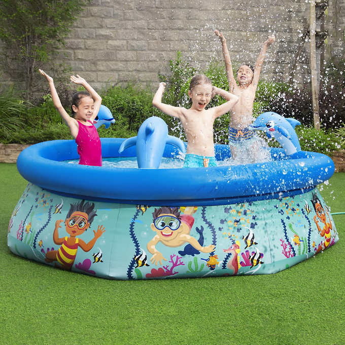H2OGO! Bestway 8' Inflatable Underwater Oasis Spray Summer Pool Built-In Sprayer gallery
