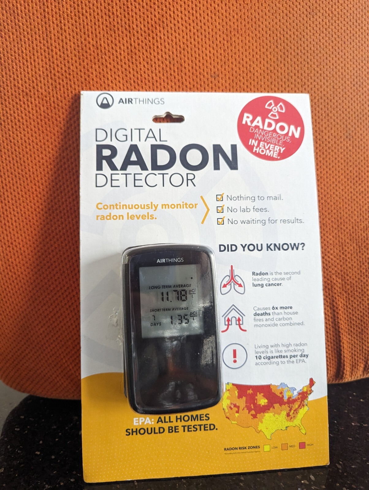 Airthings Battery Operated Digital Radon Detector, BOX DAMAGED gallery