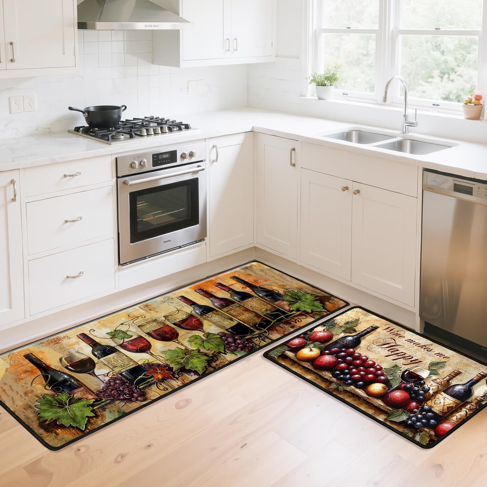 Wine Kitchen Rugs, Kitchen Floor Mat Set of 2 Washable Runner Rugs, No-Slip A... gallery