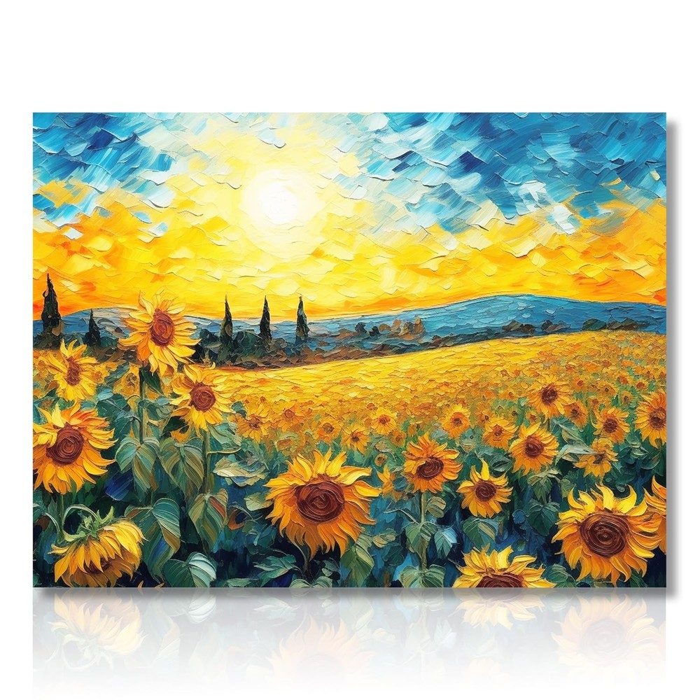 Dazzlewall Sunflower Wall Decor Poster Modern Sunrise Flower Oil Painting Wal...