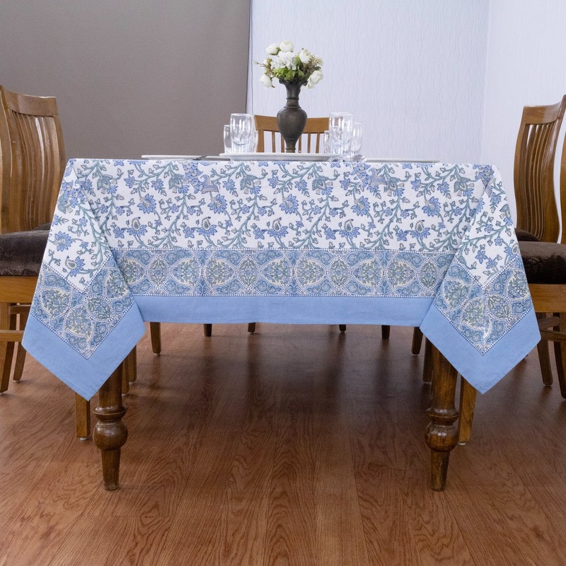 Rectangle Handblock Print Tablecloth, Cotton Dining Table Cover, Boho Home Decor gallery