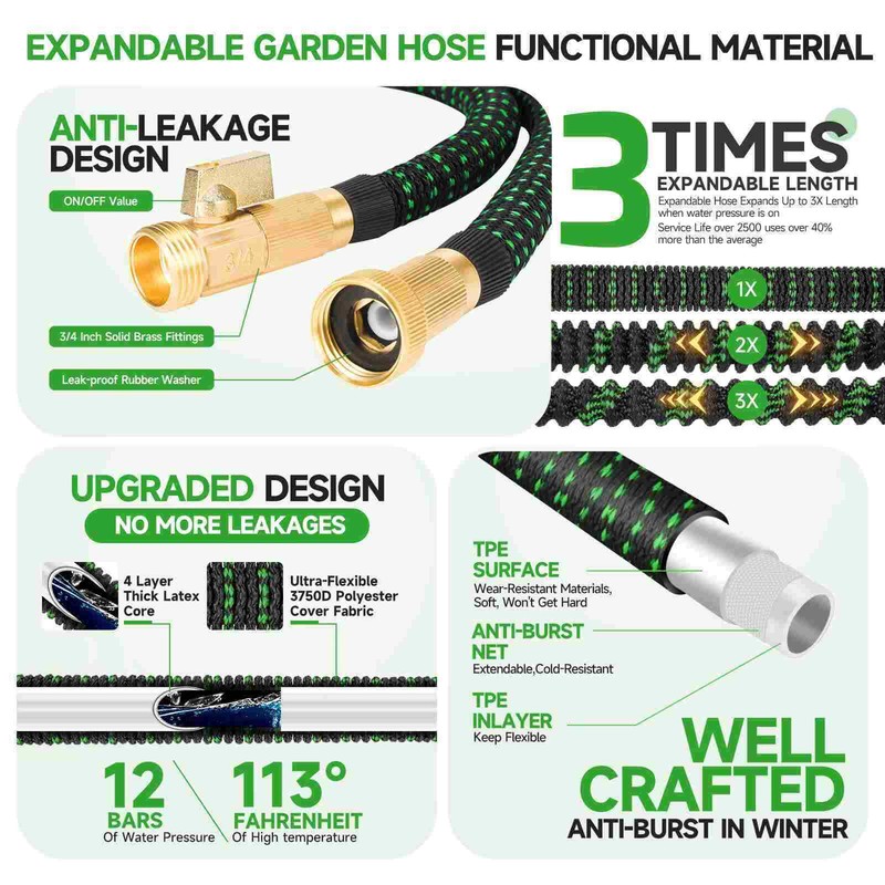Expandable Garden Hose 25-150FT Flexible Water Hose w/ Spray Nozzle 10 Function gallery