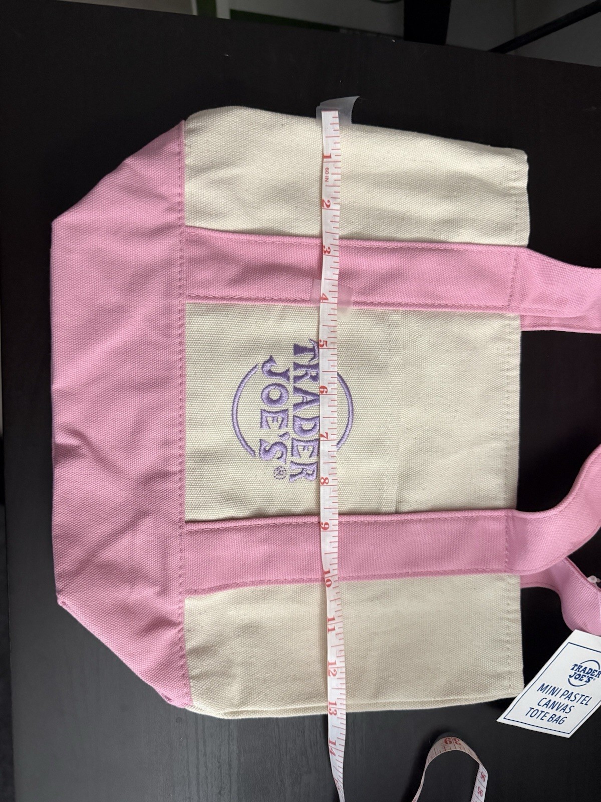 Trader Joe's Mini Pastel Tote Bag Cotton Polyester Pink Beige Small Foldable gallery