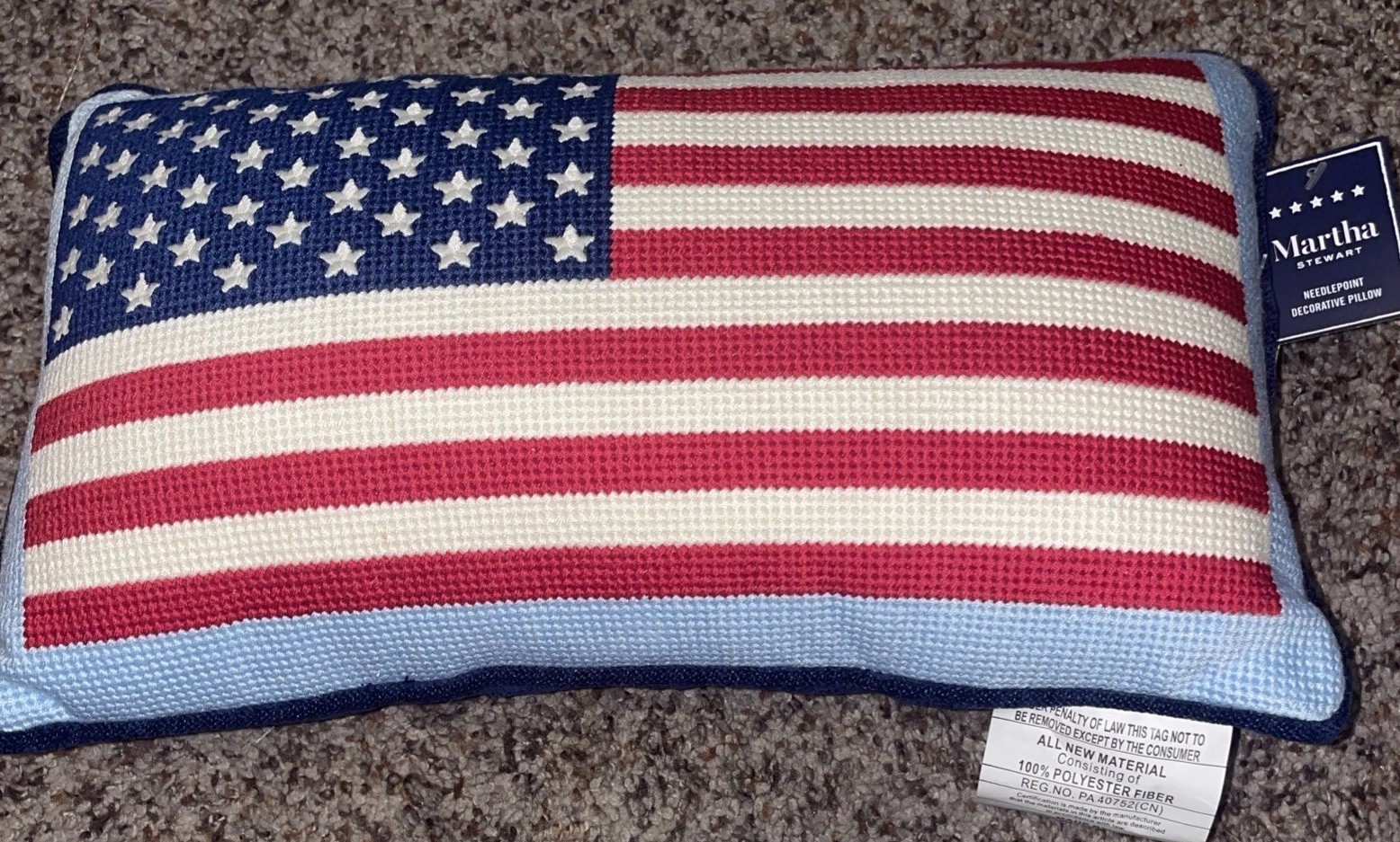 AMERICAN FLAG Patriotic Needlepoint Pillow Red White & Blue Martha Stewart NWT gallery