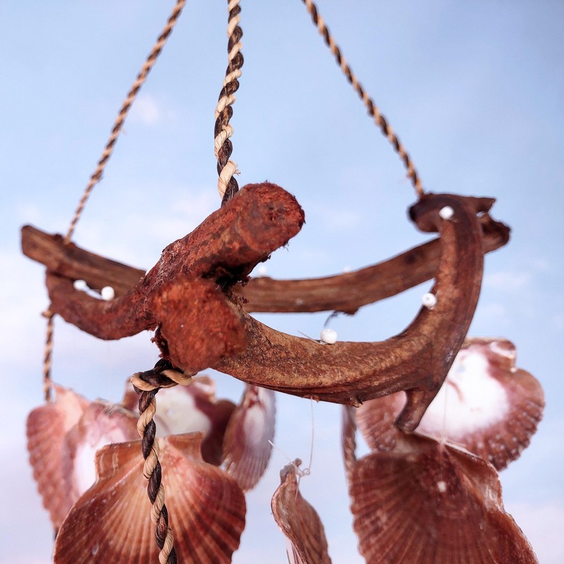 Rustic Driftwood Scallop Seashell Wind Chime (1 chime approx. 9 x 21 inches) gallery