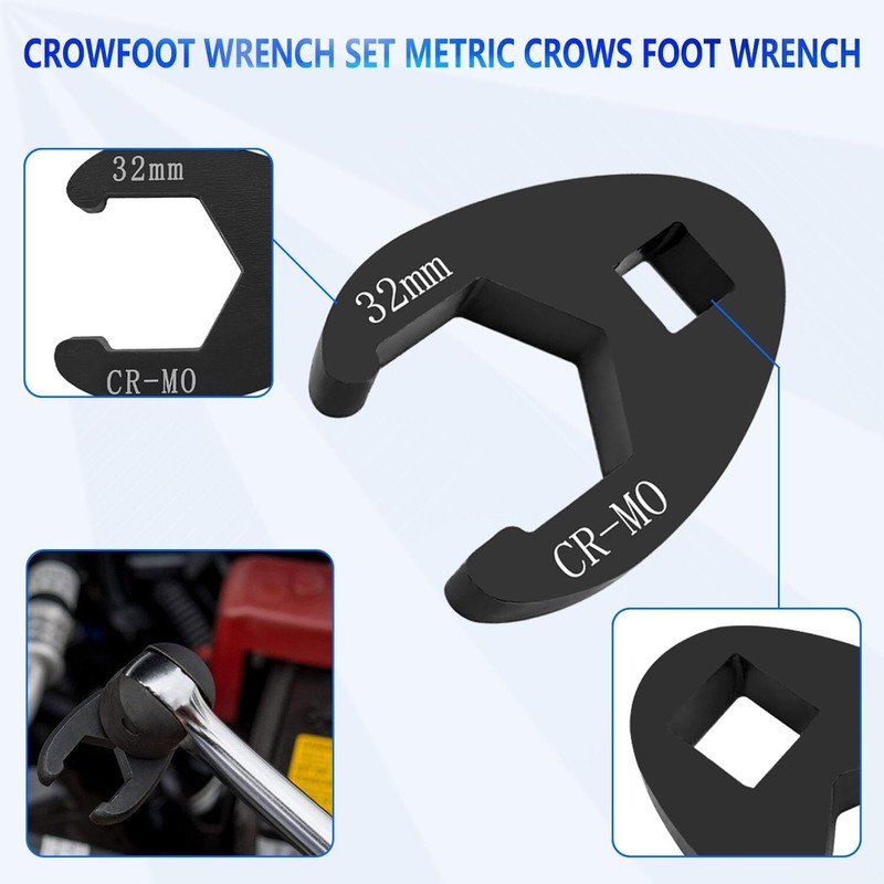 Crows foot Wrench Set 1/2" and 3/8” Drive Flare Nut Crowfoot Wrench Set Metric gallery